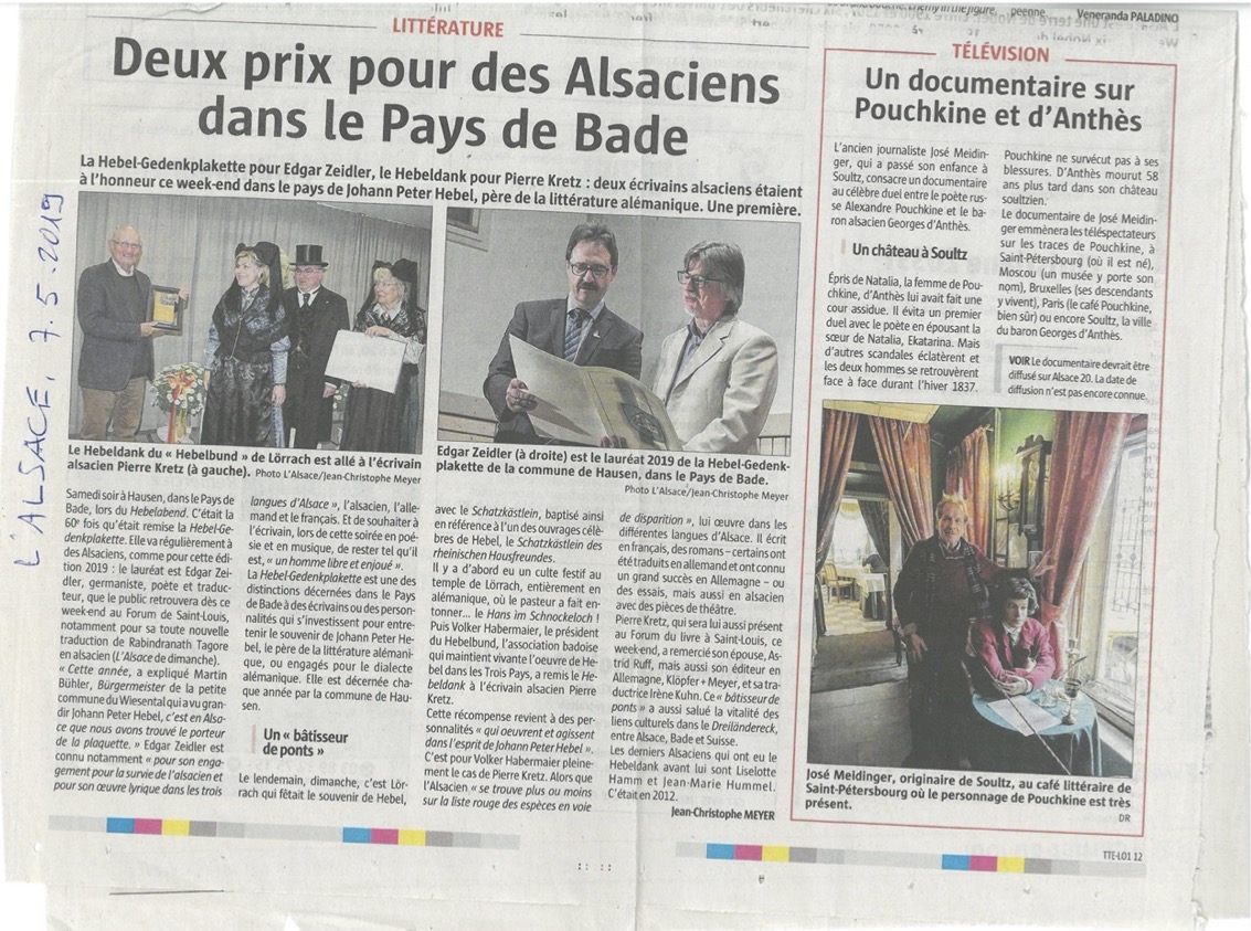 Article dans le journal l'Alsace